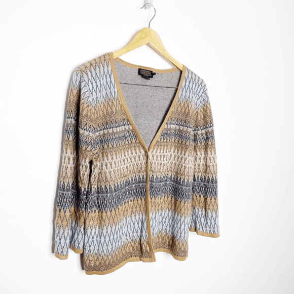 Pendleton Mya Cardigan Sweater tan blue southwestern diamonds one button XL - Picture 2 of 7
